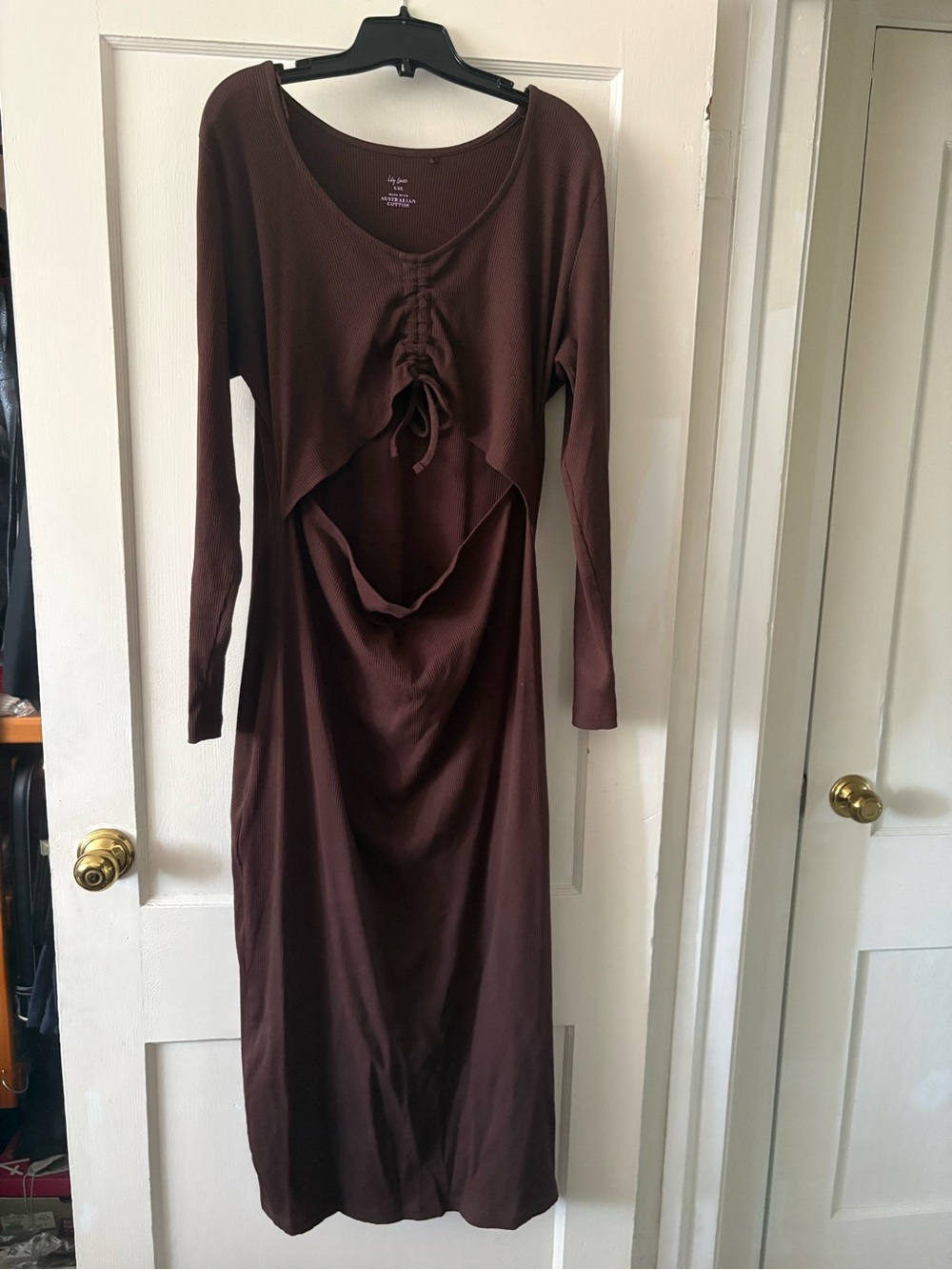 Women's Brown Long Sleeve Cutout Midi Dress
